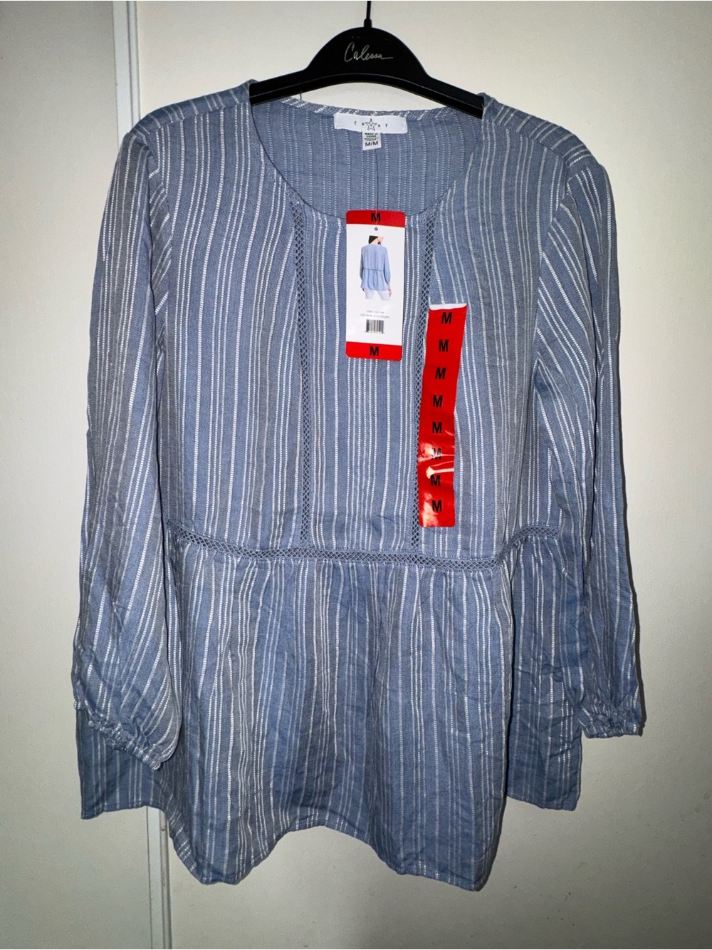 Fever Blue and White Striped Peasant Tunic